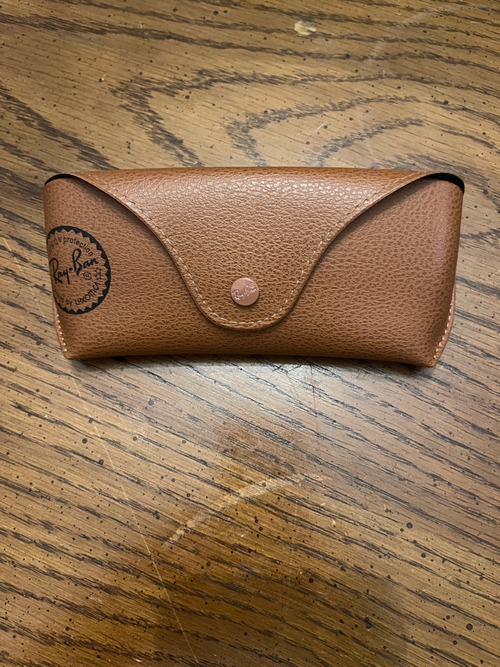 Ray-Ban Brown Leather Sunglasses Case with Snap Closure